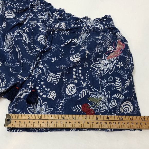 Johnny Was Workshop Linen Embroidered Paperbag Shorts XS Blue Walking Boho W8072 - Picture 5 of 11
